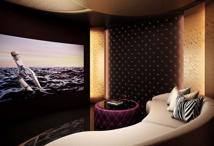 Elegant home theater room #2, 3D render